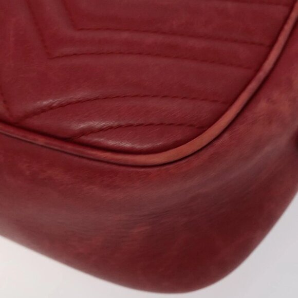 GUCCI GG Marmont Chain Shoulder Bag Leather Red Gold 447632 Auth ep9033 - Picture 4 of 16